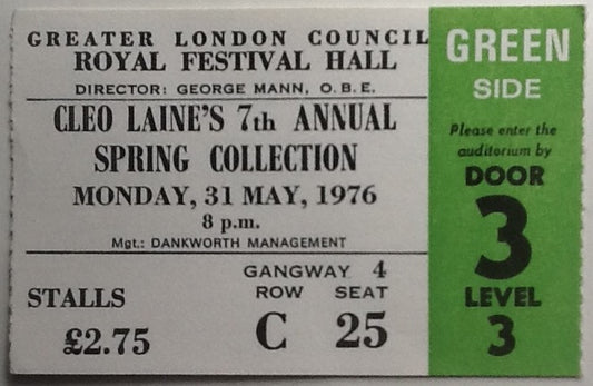 Cleo Laine Original Used Concert Ticket Royal Festival Hall London 1976