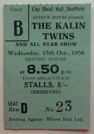 Cliff Richard & the Drifters Kalin Twins Original Early Concert Ticket City Hall Sheffield 1958