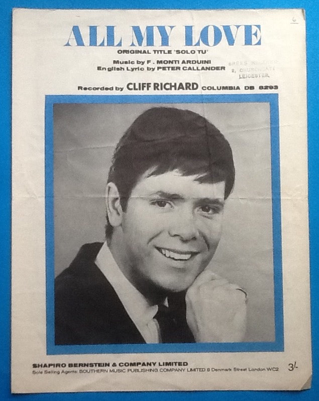 Cliff Richard All My Love Sheet Music 1967