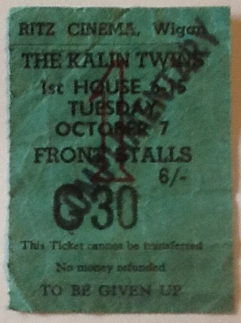 Kalin Twins Cliff Richard Original Used Concert Ticket Ritz Cinema Wigan 1958
