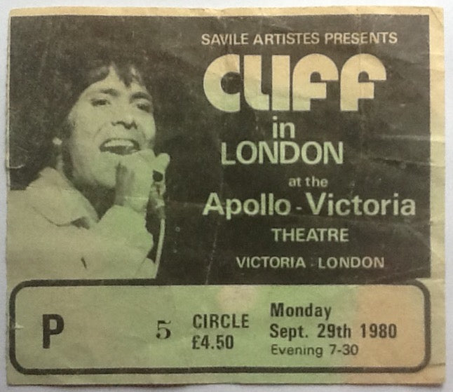 Cliff Richard Original Used Concert Ticket Apollo Victoria Theatre London 1980