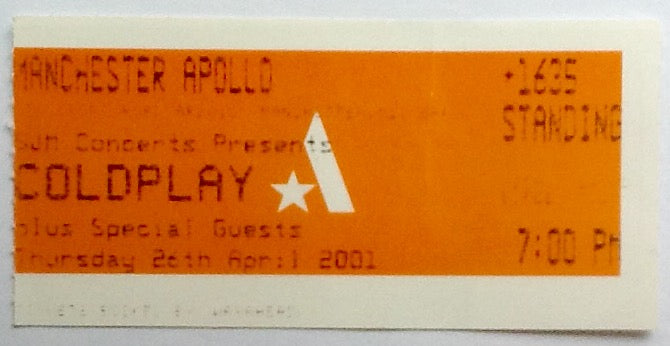 Coldplay Original Used Concert Ticket Apollo Theatre Manchester 2001