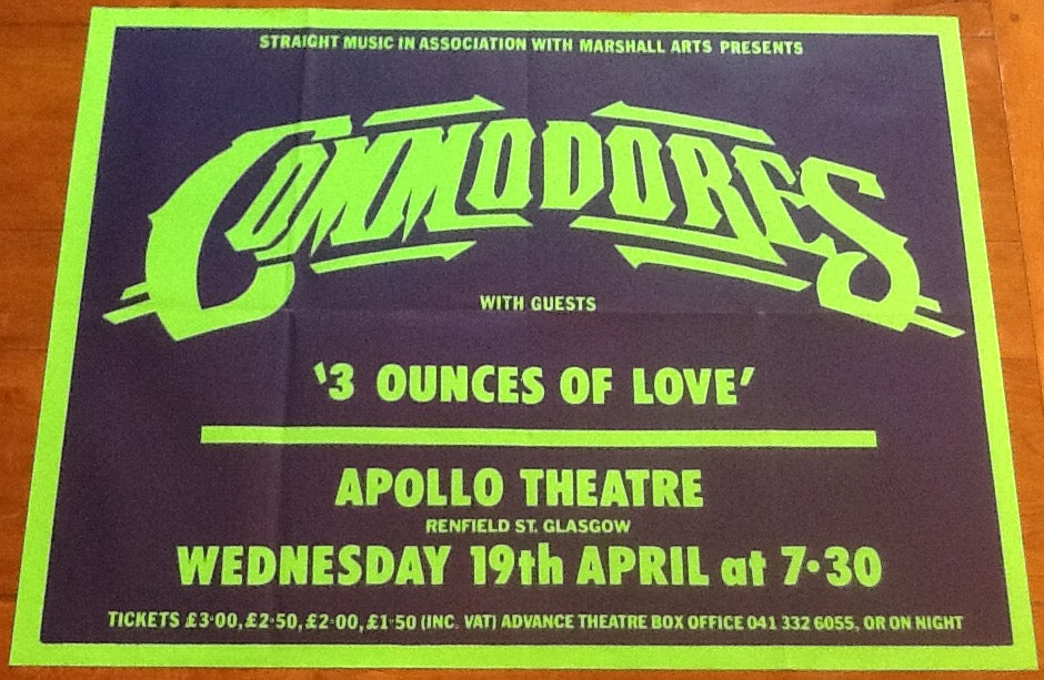 Commodores 3 Ounces of Love Original Concert Tour Gig Poster Apollo Theatre Glasgow 1978