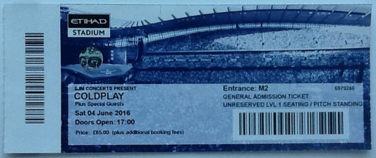 Coldplay Original Used Concert Ticket Etihad Stadium Manchester 2016