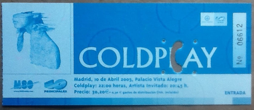 Coldplay Original Used Concert Ticket Madrid 2003