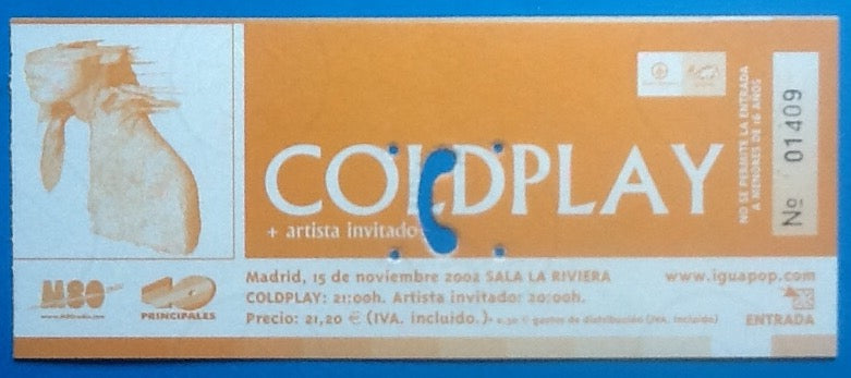 Coldplay Original Used Concert Ticket Madrid 2002