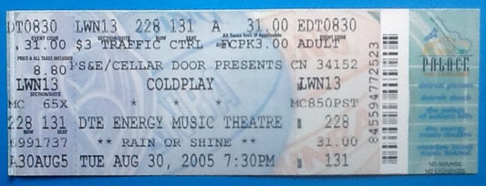 Coldplay Original Unused Concert Ticket Clarkston Michigan 2005