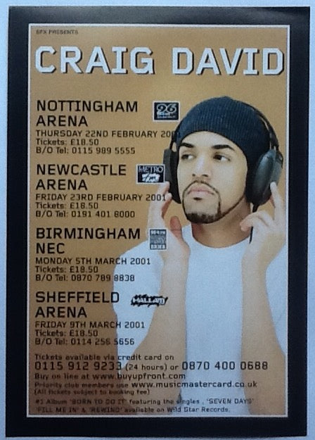 Craig David Original Concert Handbill Flyer UK Tour 2001