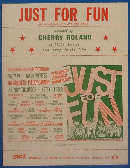 Cherry Roland Just For Fun Original Mint Sheet Music 1963