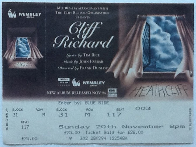 Cliff Richard Original Unused Concert Ticket Wembley Arena London 1994