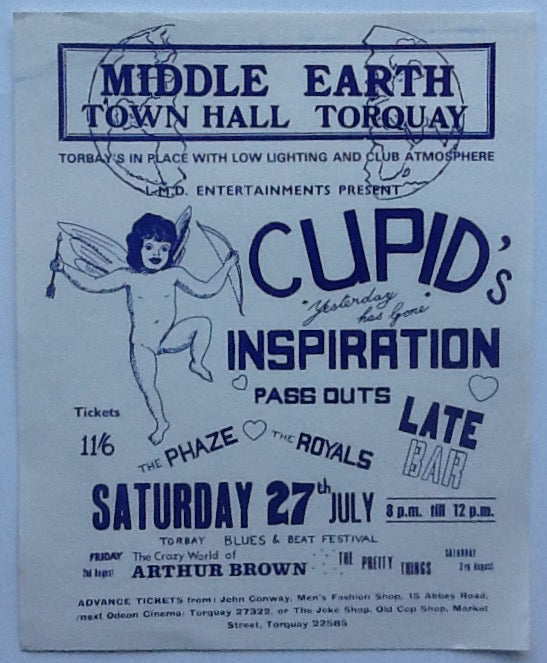 Cupid’s Inspiration Pretty Things Original Concert Handbill Flyer Town Hall Torquay 1969