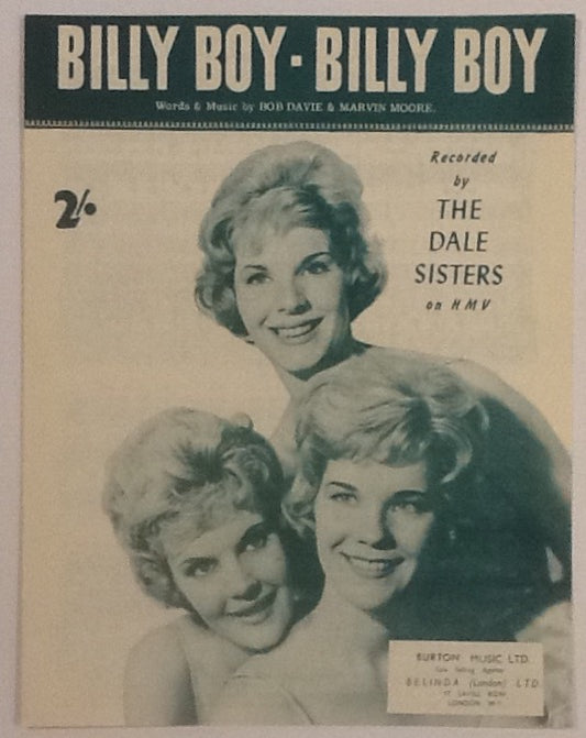 Dale Sisters Billy Boy - Billy Boy Original Mint Sheet Music 1957