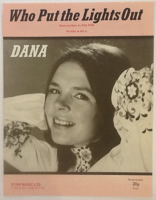 Dana Who Put The Lights Out Original Mint Sheet Music 1970