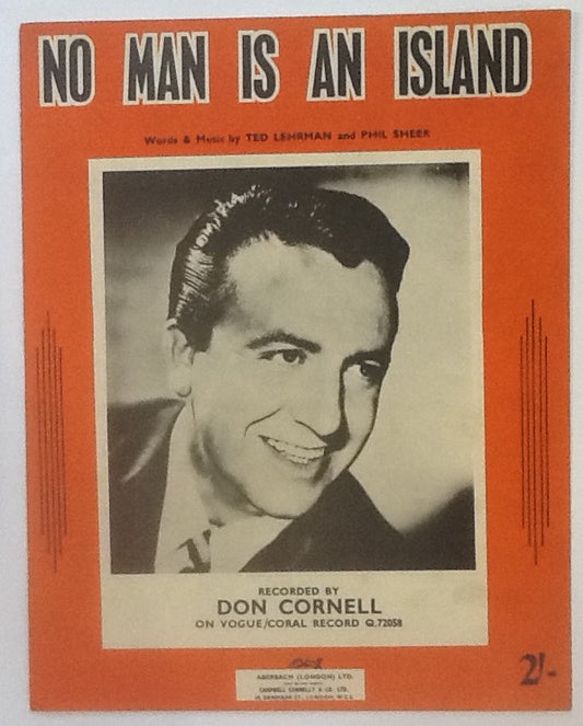 Don Cornell No Man is an Island Original Mint Sheet Music 1954