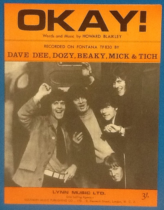 Dave Dee Dozy Beaky Mick & Tich Okay! Original Mint Sheet Music 1967