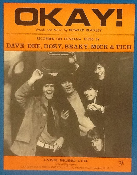 Dave Dee Dozy Beaky Mick & Tich Okay! Original Mint Sheet Music 1967