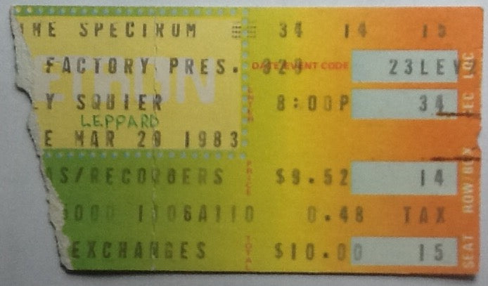 Def Leppard Original Used Concert Ticket Spectrum Philadelphia 29th Mar 1983