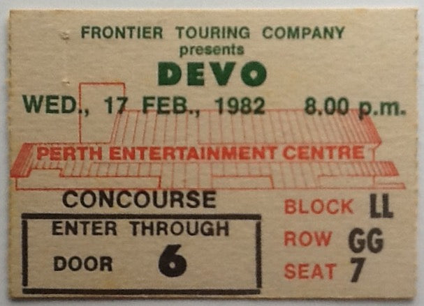 Devo Original Used Concert Ticket Perth Entertainment Centre 1982