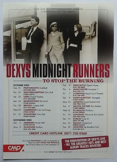 Dexys Midnight Runners Original Concert Handbill Flyer To Stop The Burning Tour 2003