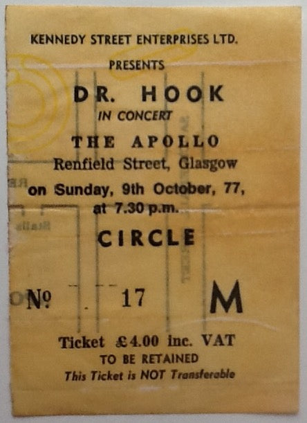 Dr. Hook Original Used Concert Ticket Apollo Theatre Glasgow 1977