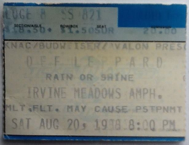 Def Leppard Original Used Concert Ticket Irvine 1988