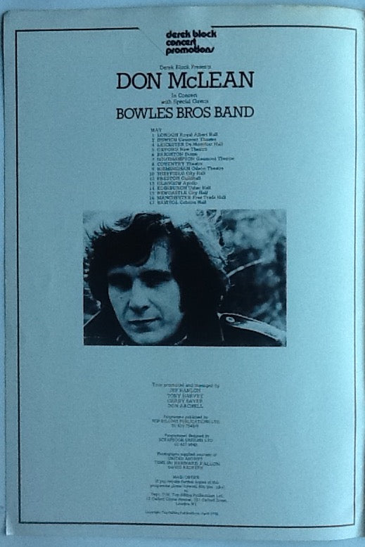 Don McLean Original Concert Programme UK Tour 1978