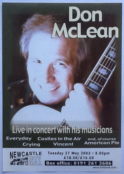 Don McLean Original Concert Handbill Flyer City Hall Newcastle 2003