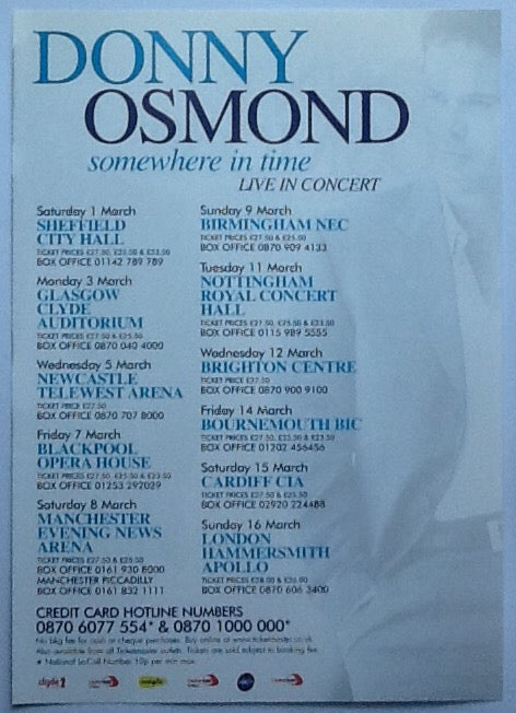 Donny Osmond Original Concert Handbill Flyer Somewhere In Time Tour 2003