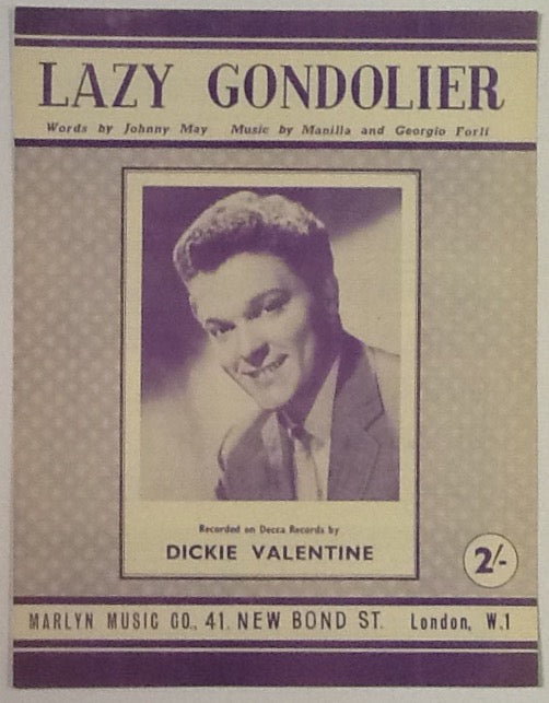 Dickie Valentine Lazy Gondolier Original Mint Sheet Music 1954