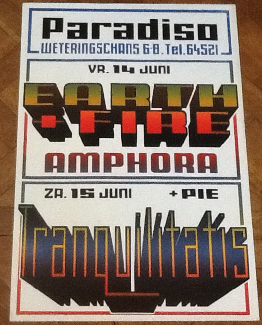 Earth and Fire Original Concert Tour Gig Poster Paradiso Club Amsterdam 1974