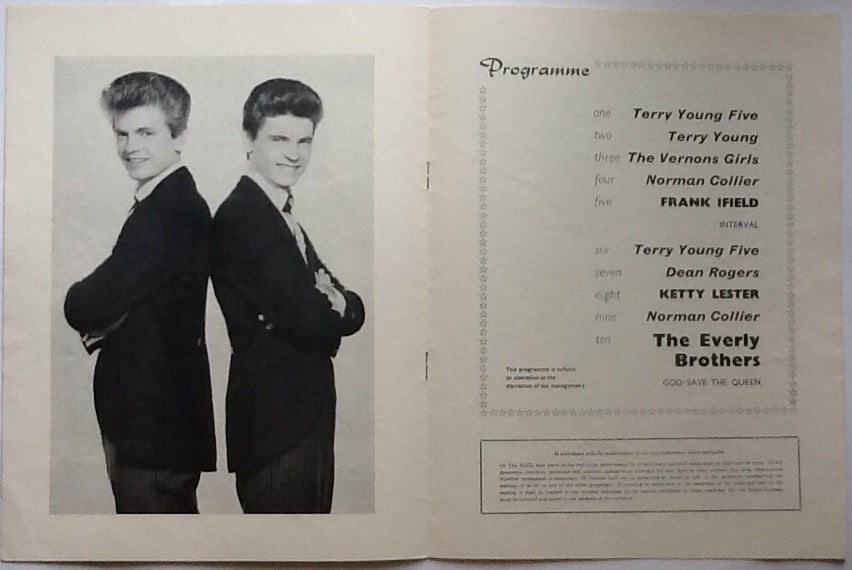 Everly Brothers Frank Ifield Original Concert Programme UK Tour 1962