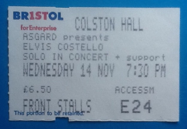 Elvis Costello Used Concert Ticket Bristol 1984