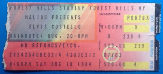 Elvis Costello Original Used Concert Ticket New York 1984