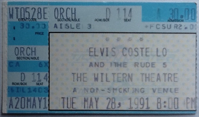 Elvis Costello Original Used Concert Ticket Wiltern Theatre Los Angeles 1991