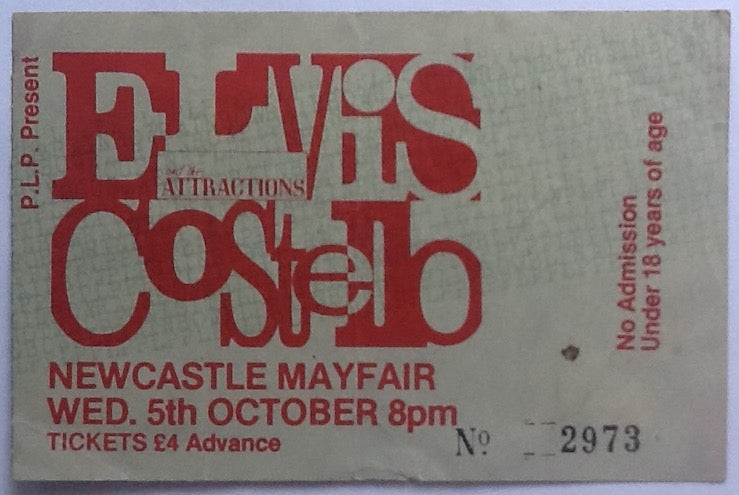 Elvis Costello Original Concert Ticket Mayfair Ballroom Newcastle 1983