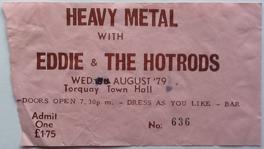 Eddie & The Hotrods Original Used Concert Ticket Torquay Town Hall 1979