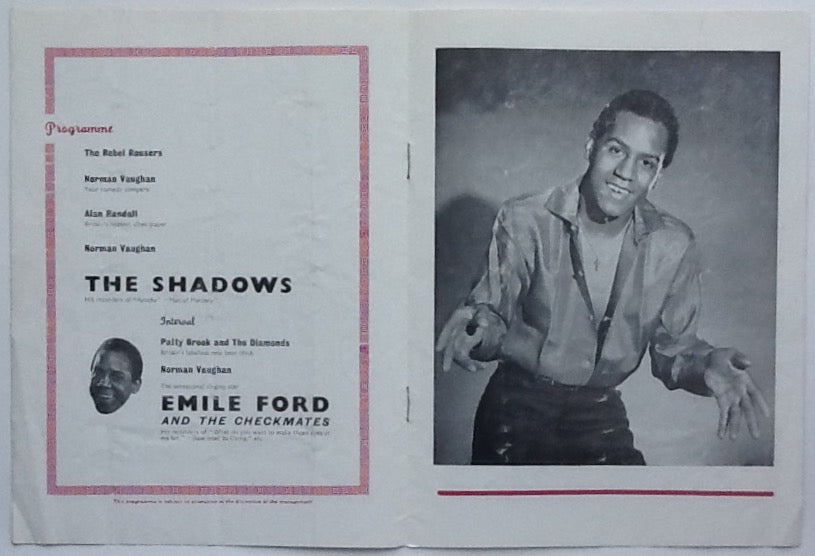 Emile Ford Shadows Original Concert Programme Embassy Theatre Peterborough 1960