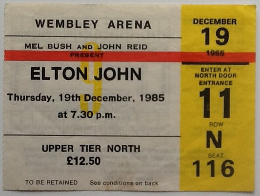 Elton John Original Used Concert Ticket Wembley Arena London 19th Dec 1985