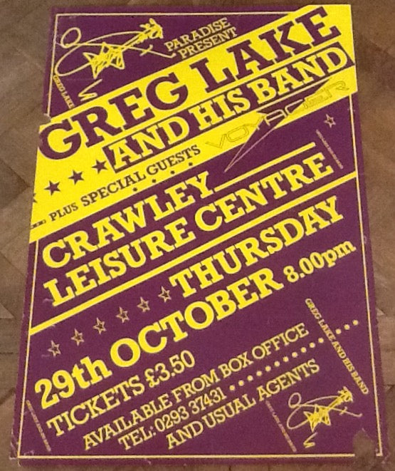 Greg Lake Original Concert Tour Gig Poster Crawley Leisure Centre 1981