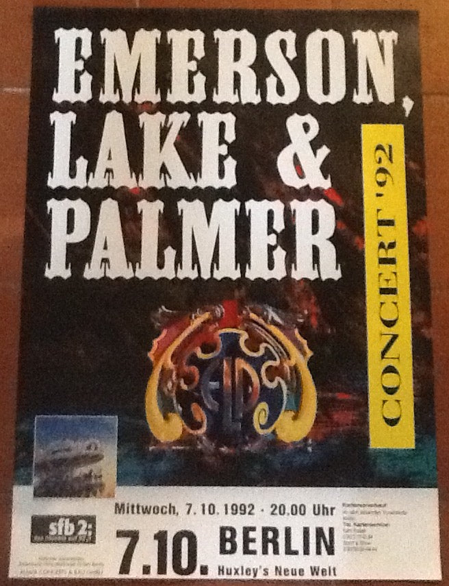 Emerson Lake & Palmer Original Concert Tour Gig Poster Huxley’s Neue Welt Berlin 1992
