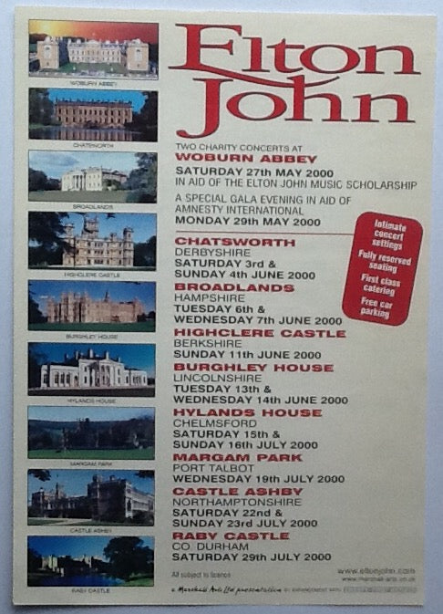 Elton John Original Concert Handbill Flyer Stately Home Tour 2000