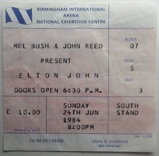 Elton John Original Used Concert Ticket NEC Birmingham 24th Jun 1984