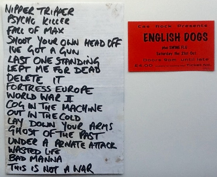 English Dogs Original Concert Ticket and Handwritten Setlist Cas Rock Cafe Edinburgh 1993