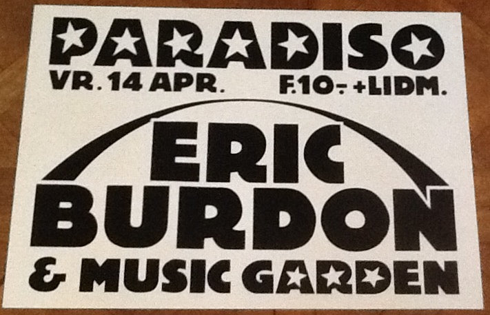 Eric Burdon Original Concert Tour Gig Poster Paradiso Club Amsterdam 1978