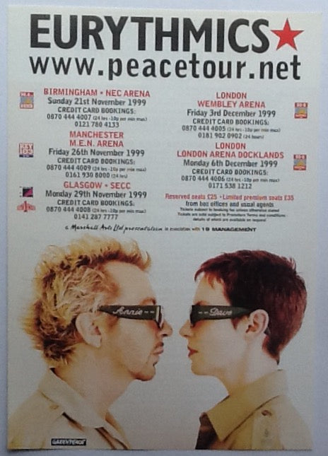 Eurythmics Original Concert Handbill Flyer Peace Tour 1999