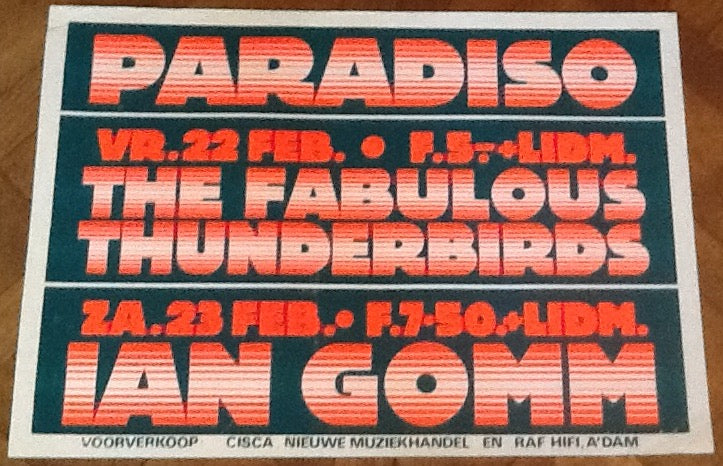 Fabulous Thunderbirds Ian Gomm Original Concert Tour Gig Poster Paradiso Club Amsterdam 1980