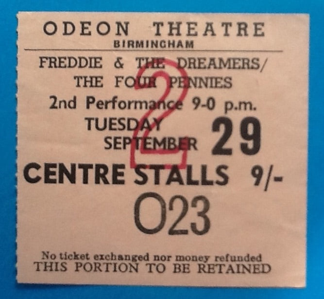 Freddie & the Dreamer Original Used Concert Ticket Birmingham 1964