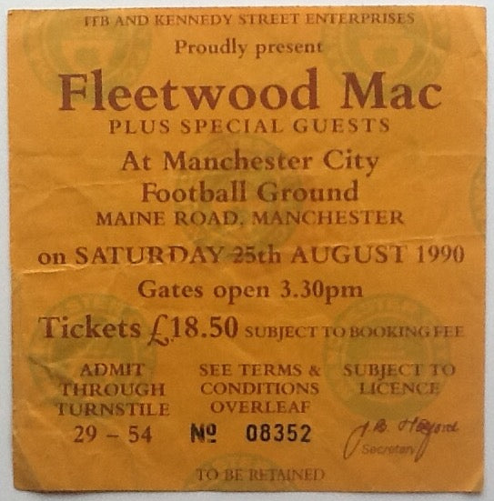 Fleetwood Mac Original Used Concert Ticket Manchester City Football Ground 1990