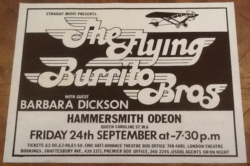 Flying Burrito Bros Barbara Dickson Original Concert Tour Gig Poster Hammersmith Odeon London 1976