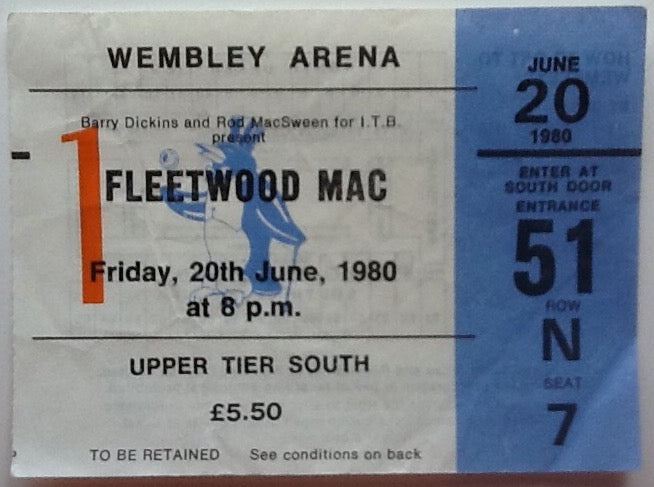 Fleetwood Mac Original Used Concert Ticket Wembley Arena London 1980